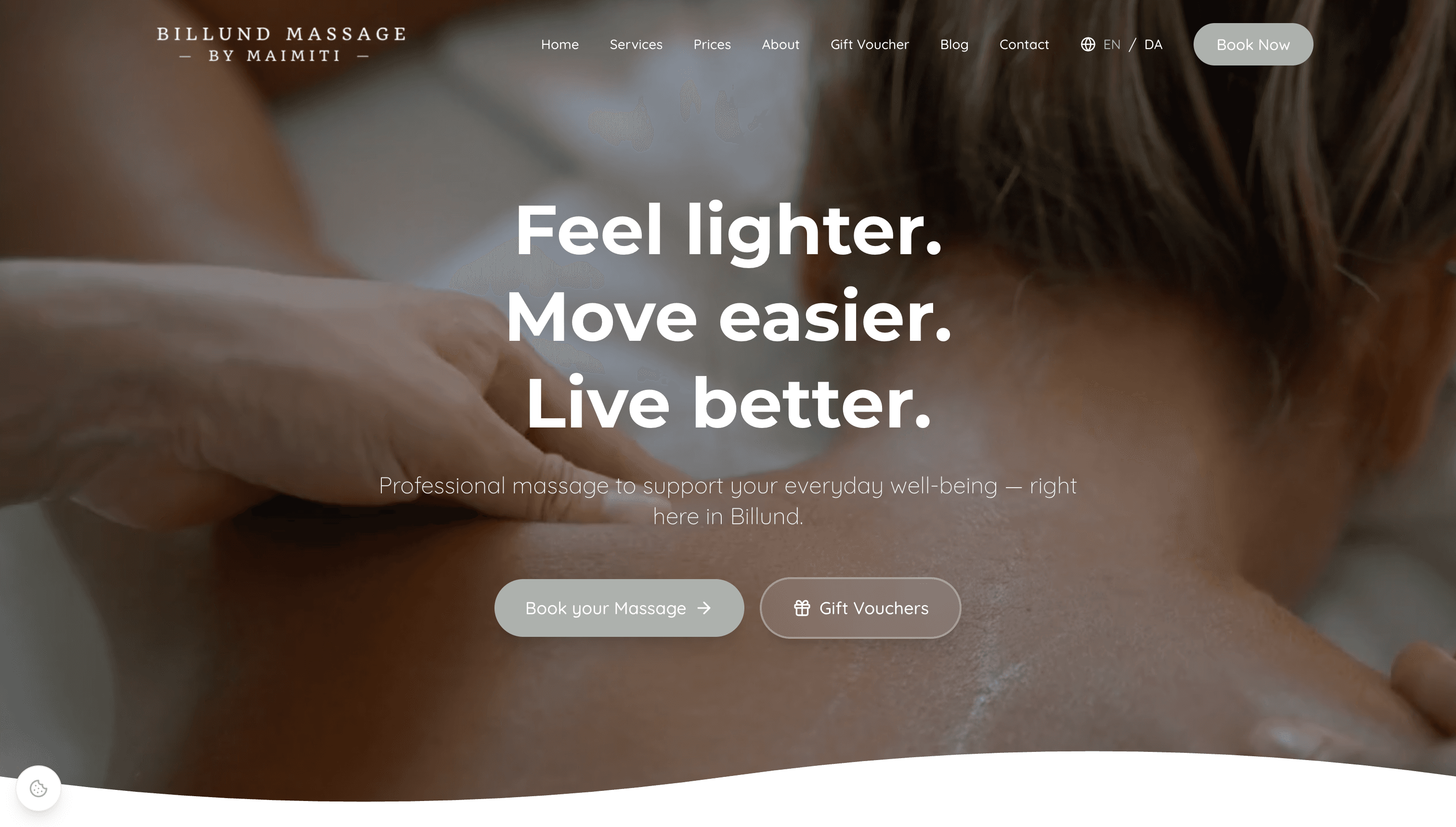 Screenshot af Billund Massage hjemmeside